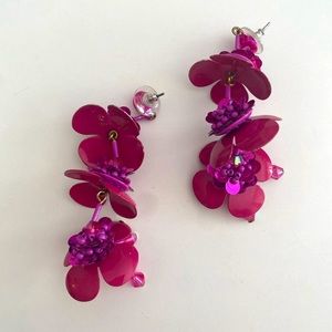 J Crew Magenta Floral Drop Earrings